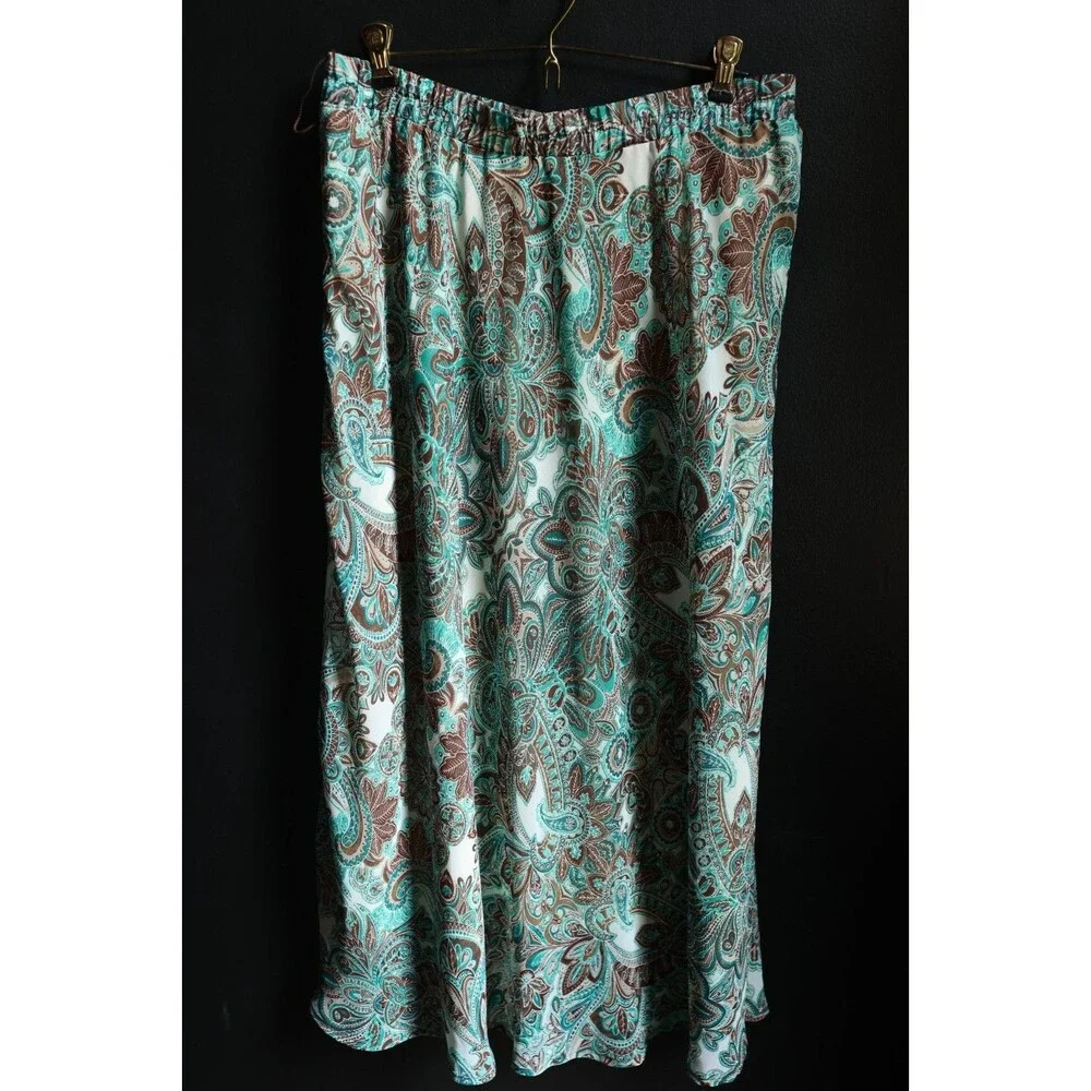 Roz & Ali Paisley Maxi Sheer Skirt Fairy Grunge Y2K Cowgirl Turquoise Brown 1X